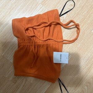 Forever 21 Orange Textured Drawstring Cropped Tank